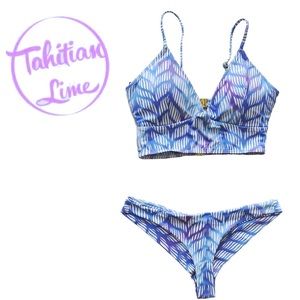Tahitian Lime Blue Tropical Print Bikini